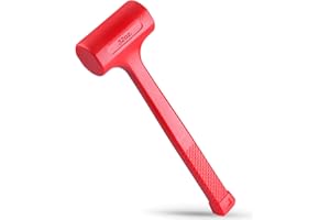 EFFICERE 2-LB (32-OZ) Premium Dead Blow Hammer and Unicast Mallet, Neon Red Color | Durable Unibody Molded Construction, Checkered Grip | Rebound and Spark Resistant, Non-Marring and Non-Sparking Design