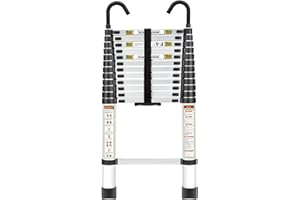 Telescopic Ladder, 16.5FT Aluminum Telescoping Ladder with Stable Hook and Non-Slip Feet, RIKADE Portable Extension Ladder for Household and Outdoor Working, 330lb Capacity