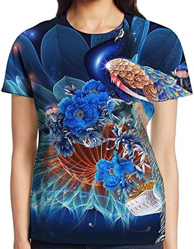 XIA WUEY Peacock On Lotus Womens Cute Graphic Tee Crew Neck Baseball Tees