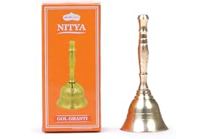Shubhkart Solid Brass Ghanti for Pooja | 3.5 Inches Puja Bell for Temple | Hand Held Bell for Events Decoration, Food Line, Alarm, Jingles, Ringing and Service Bell (Small)