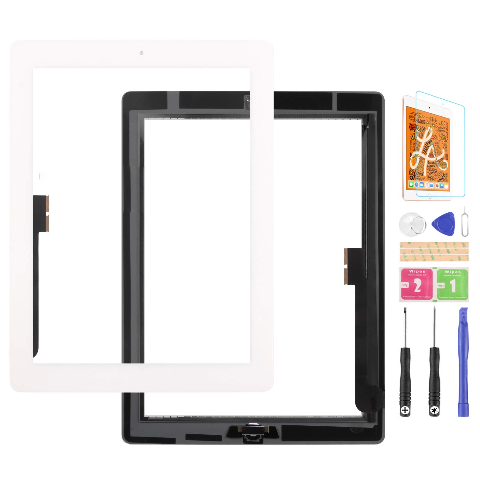 For IPad 3 Touch Screen Digitizer Glass Replacement,For iPad 3 3rd Gen A1416 A1403 A1430 Touch Display Panel Repair Parts Kit,with Tempered Glass+Tools+Home Button(Not include LCD) (White)