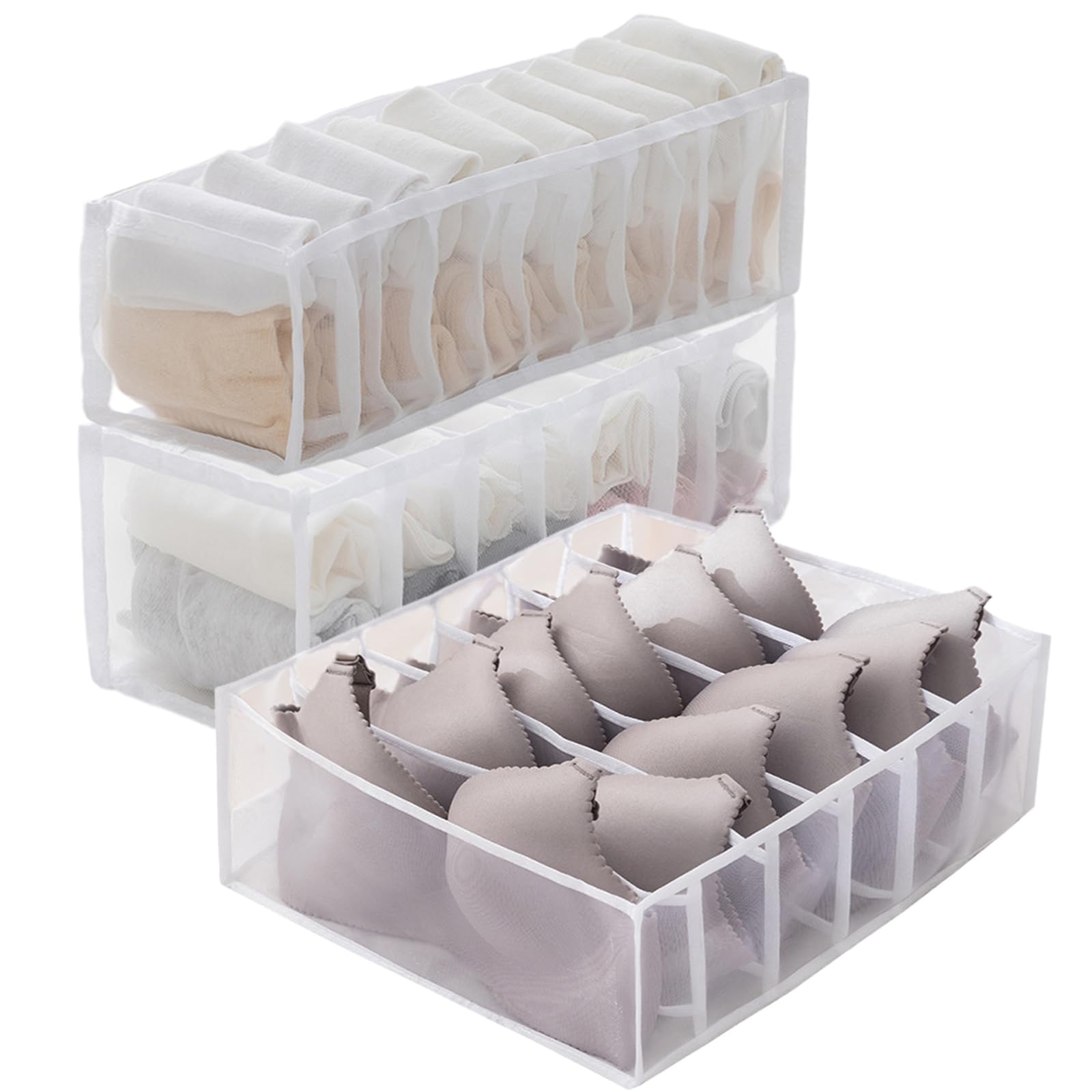 VPB Underwear drawer organiser 3 Pcs Wardrobe Storage Clothes Organizer Foldable bra organise sock drawer organiser Drawer dividers for bras socks neck ties and handkerchiefs