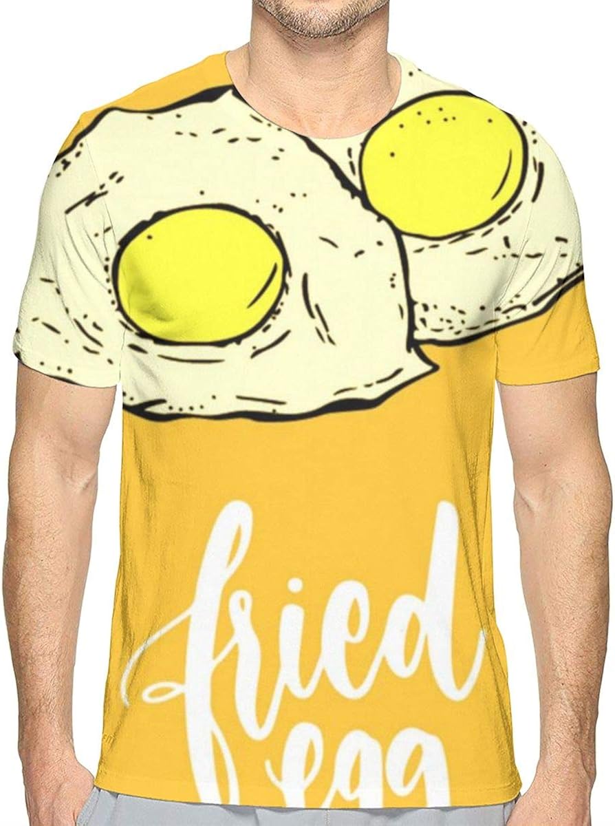 Men Tee Fried Egg Short Sleeve TShirt Comfortable Top White Amazon.co
