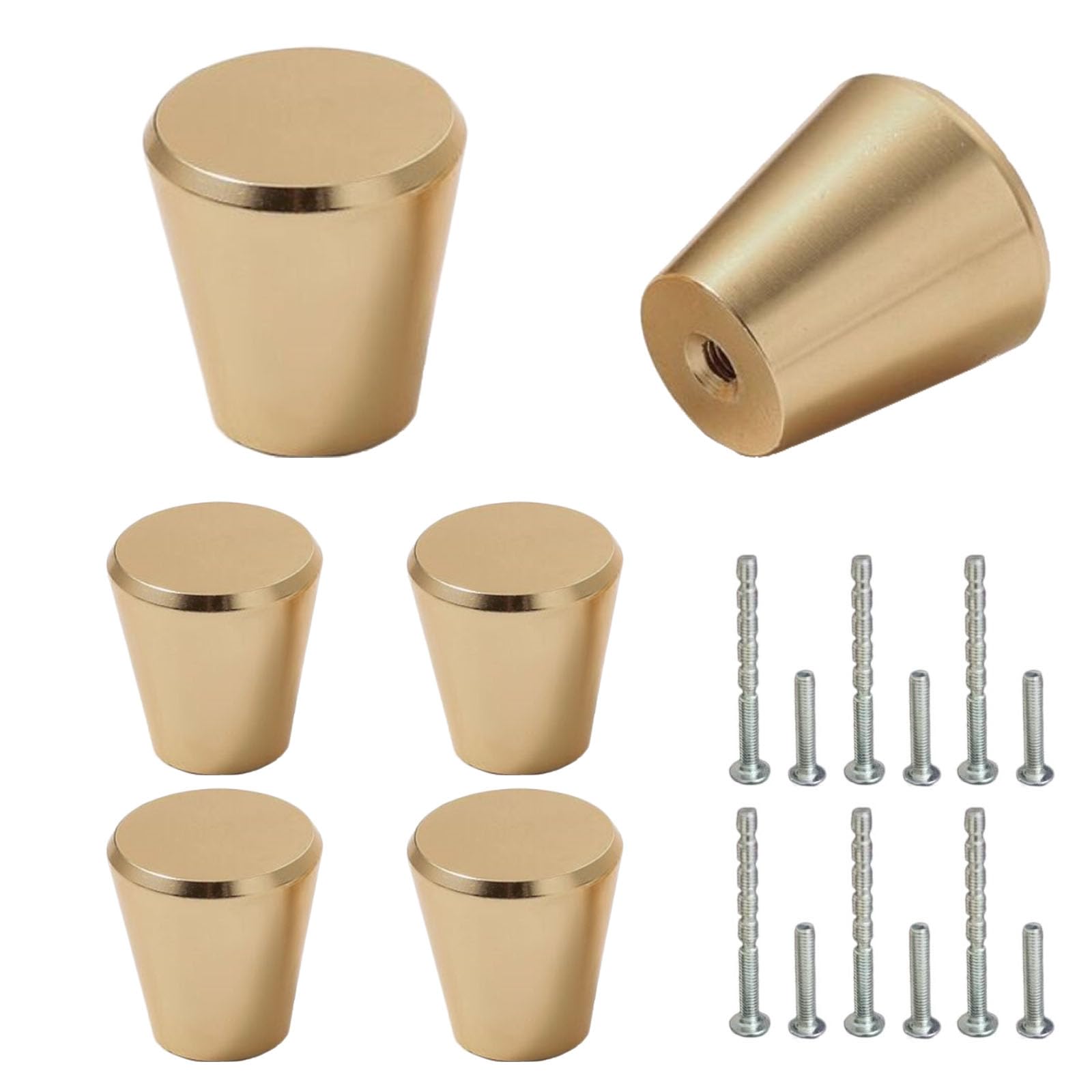 Beilala Gold Cupboard Handles Knobs Modern, 6 Pack Kitchen Cabinet Knobs Small Solid, Furniture Door Hardware Decorative Pulls for Cupboard Dresser Wardrobe Closet, 20x23mm