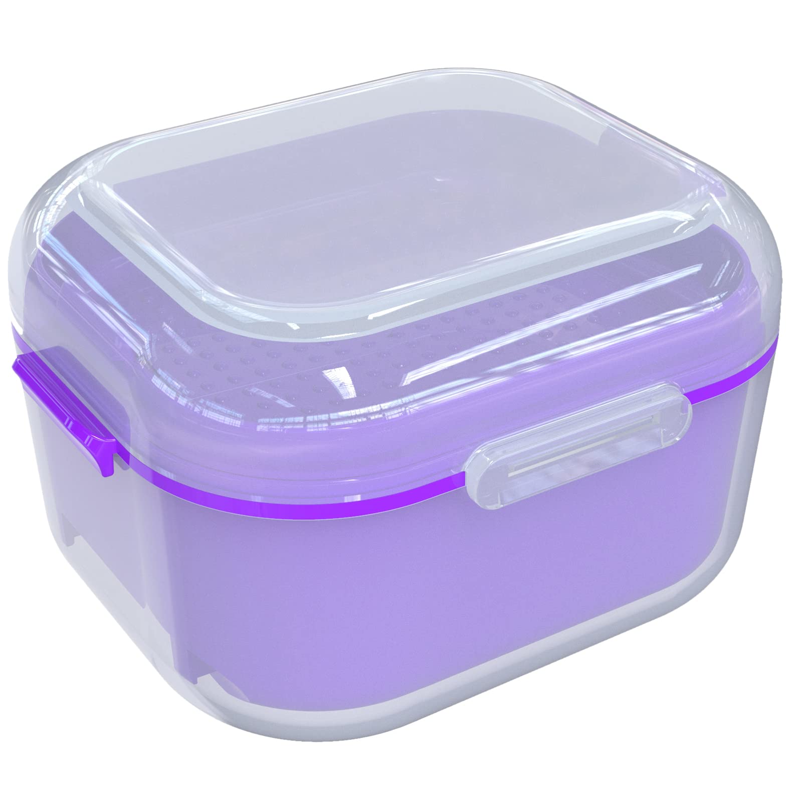 ARGOMAX Denture Case, Denture Cup for Soaking Dentures, Thorough Cleaning of Dentures, Retainer, Clear Braces (Clear Case + Purple Filter and Tray).