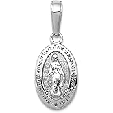 JewelryWeb 10k White Gold Immaculate Conception Medal Charm 20mm Long Pendant Necklace for Women