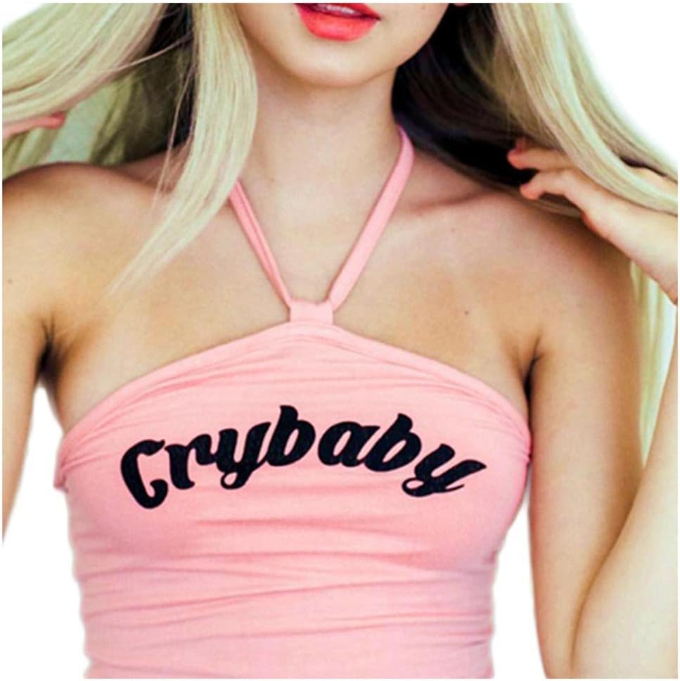 NORAME Women Fashion Halter Top, Cry Baby Print Sleeveless T Shirt Tank Cami