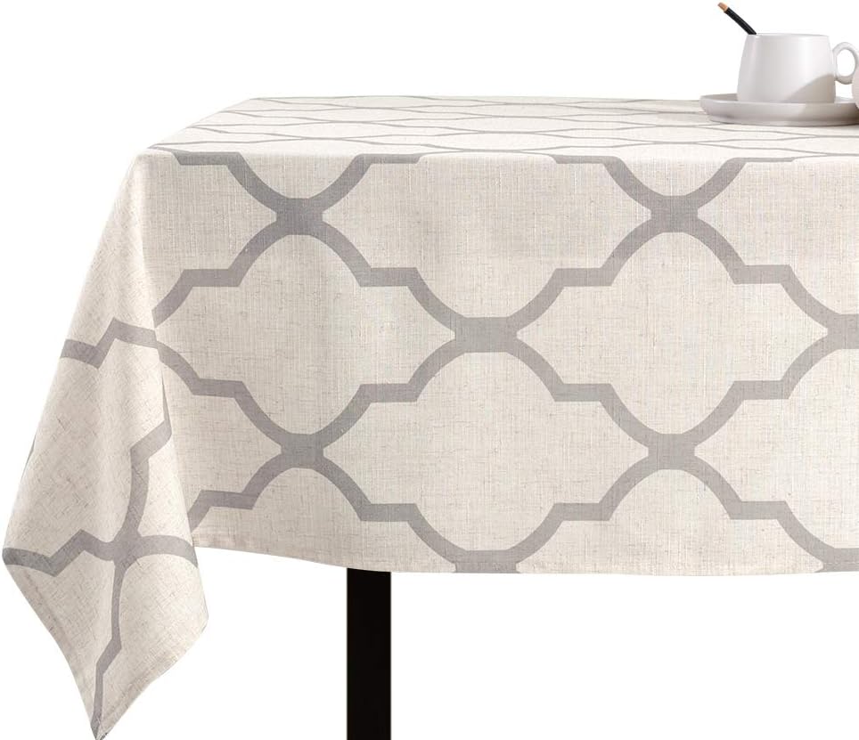 jinchan Moroccan Tile Tablecloth Linen Textured for Kitchen Geometric Trellis Printed Table Cover for Wedding Party Banquet Decoration 1 Panel 72" L Soft Grey: Home & Kitchen