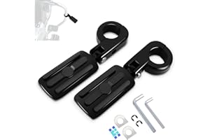 HOKUOTOLITE 1.25" (32mm) Adjustable Highway Foot Pegs w/Mounting P-Clamps for Harley Davidson Touring Street Glide/Road Glide/Electra Glide/Road King Motorcycle with 1-1/4" Crash Bar,BLACK#2