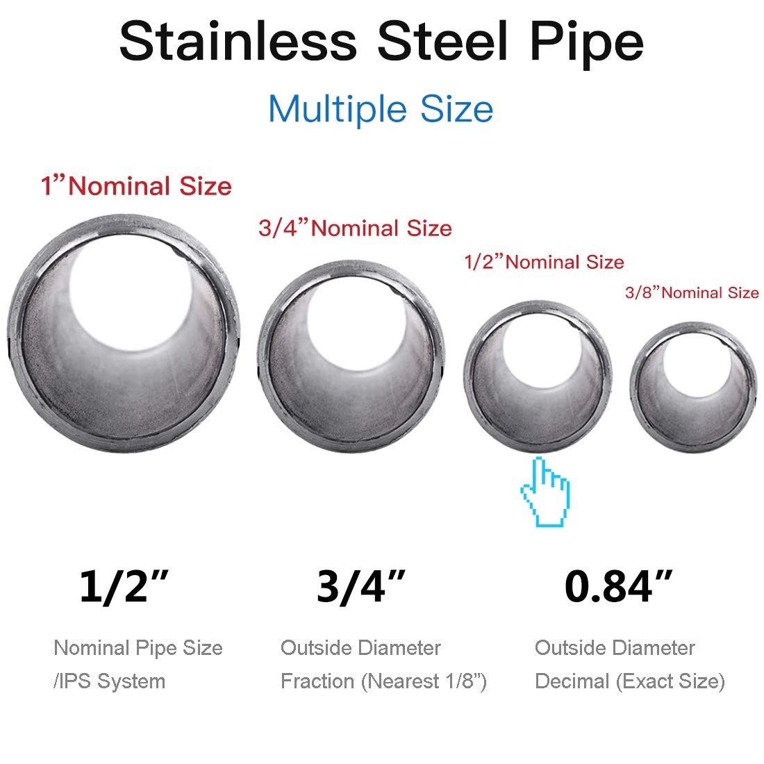 Quickun 304 Stainless Steel Nipple Pipe Fitting, 1/2