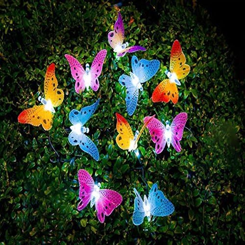 Heartte@ Butterfly Solar String Lights Fiber Optic Shaped 10 LED Multi-color Beautiful Animal Design Light for Garden, Lawn, Patio, Wedding, Party, Bedroom, Outdoor Decoration (JJM-10LED-Bfly)