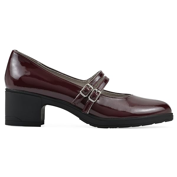 CLIFFS BY WHITE MOUNTAIN WOMEN’S HUNTA CUSHIONED DOUBLE-STRAP MARY JANE PUMP, BURGUNDY/PATENT, 8.5 M