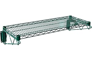 Express KitchQuip Premium Epoxy Green Wire Wall Shelf | 14" x 36" | NSF Certified | Heavy Duty Adjustable Wall Mount Shelf for Storage, Utility, Food Service & Commercial Use
