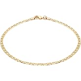 Barzel 18K Gold Plated Flat Marina Link Anklet for Women - Made In Brazil