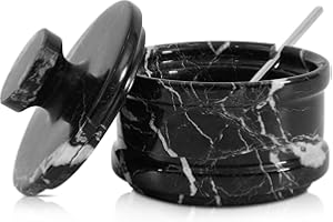 Radicaln Marble Salt Cellar with Lid 4" Inch Black Handmade Table Salt Container & Sugar Bowl For Kitchen Countertop, Ideal S