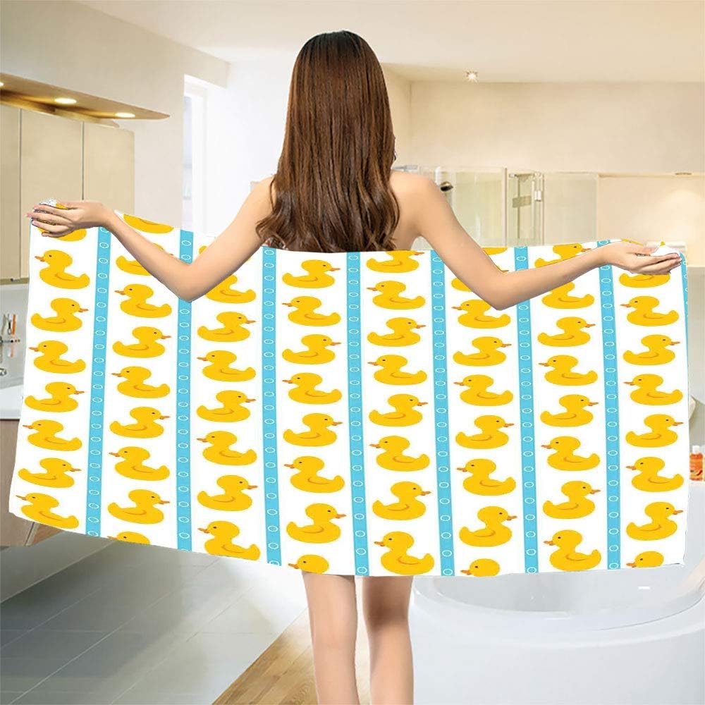 Rubber Duck Bath Towel Yellow Duckies with Blue Stripes and