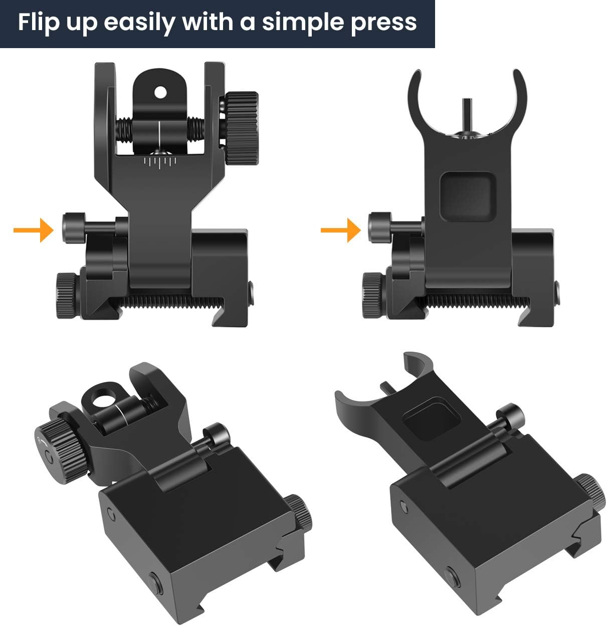 Feyachi Flip Up Rear Front and Iron Sights Best Backup fits Picatinny & Weaver Rails Black: Sports & Outdoors