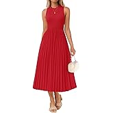ZESICA Women's 2026 Summer Sleeveless Midi Dresses Casual Crewneck Ribbed Knit Pleated A Line Swing Long Party Dress