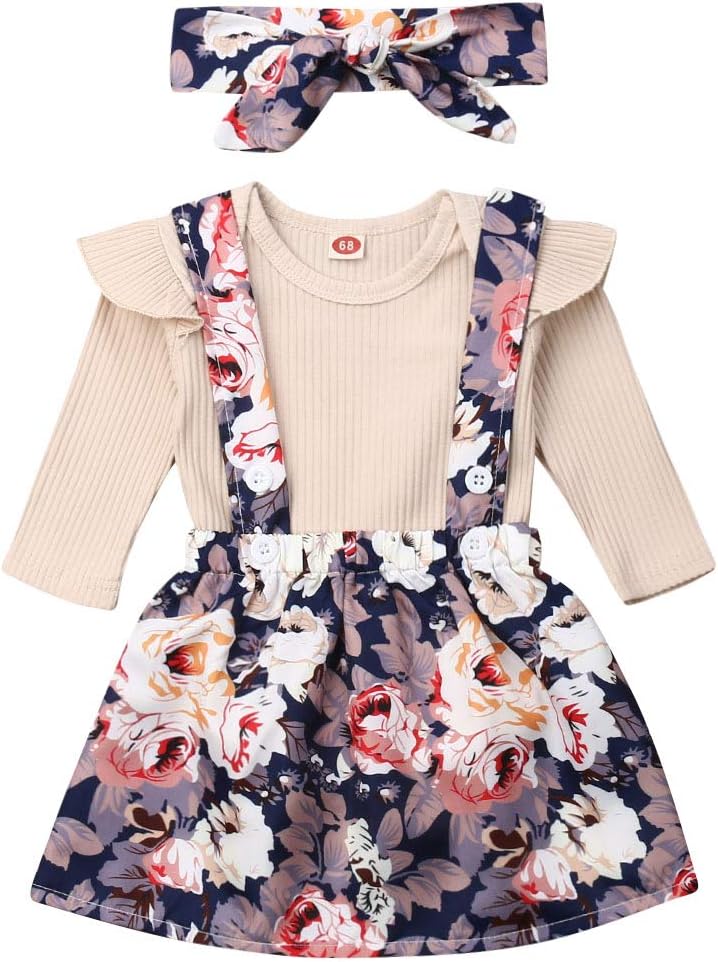 Toddler Girl Fall Outfits Set Girls Long Sleeve Top+Strap Skirt Clothes 0-6T