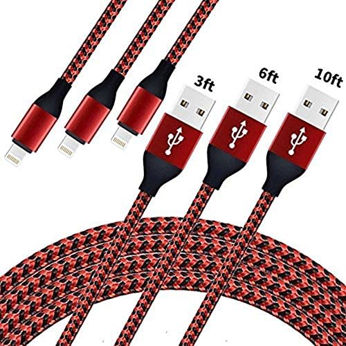 Lightning Cable,iPhone Charger 3Pack Nylon Braided iPhone Cable For iPhone X/8/8 Plus/7/7 Plus/6s/6s Plus/6/6Plus/5s iPad/iPod-Black (Black Red)