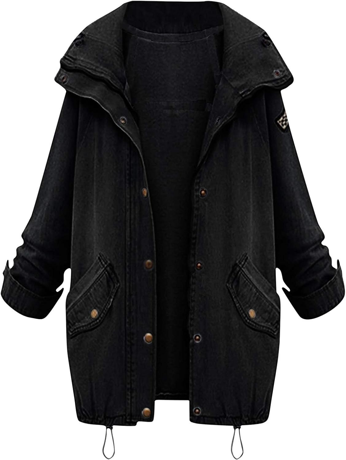 hooded drawstring boyfriend trends jean swish pockets two piece coat