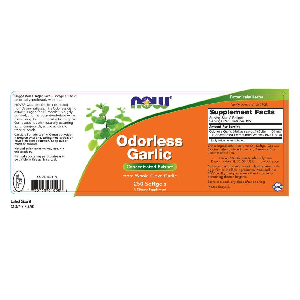 NOW Supplements, Odorless Garlic (Allium sativum), Concentrated Extract, 250 Softgels: Health & Personal Care