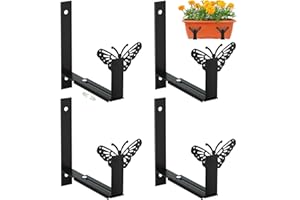 XYADX Window Planter Box Brackets 4 Pack, Adjustable Heavy Duty Wall Mount Flower Box Hooks with Butterfly, Suitable for Deck Railing Pergola Balcony Garden, Black