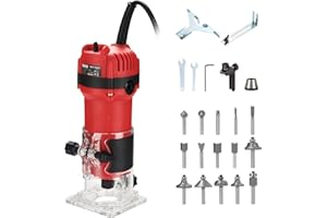 TEENO Wood Router, 800W Compact Router Tools for Woodworking, 31000 RPM Hand Trim Router with 15 Pcs 1/4" Router Bits Set, Ed
