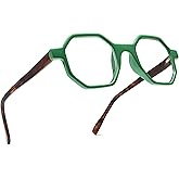 2SeeLife Oversized Hexagon TR-90 Reading Glasses for Men & Women – Medium–Wide Fit, Durable, Spring Hinges, Premium Readers, Green, +1.00