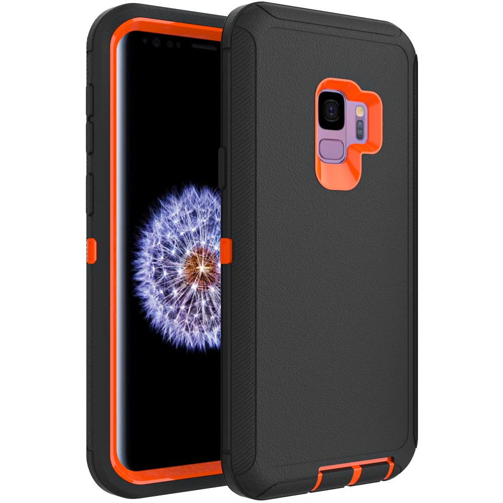 Photo 1 of WOGROO Case for Galaxy S9 Plus, Heavy-Duty Tough Rugged Shockproof Drop Protective Cover Cases for Samsung Galaxy S9 Plus, Black+Orange