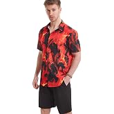 Men's Flame Stylish 3D Printed Graphic Short Sleeve Shirts Casual Fashion Print Button Down Shirt