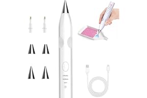 Electric Diamond Painting Pen. No-Wax Vacuum Pickup, Interchangeable Tips,USB-C Rechargeable Cordless Diamond Art Tool with Low-Noise, 2 Suction Levels for Serious Diamond Painting Lovers.(White)
