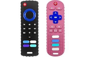 ERSIHUA 2-Pack Silicone Baby Teething Toys, Fire TV Remote Teethers for 6-12-18 Months Infant, Fire Remote Shape Toddlers Silicone Teethers for Boys and Girls Sensory Toy