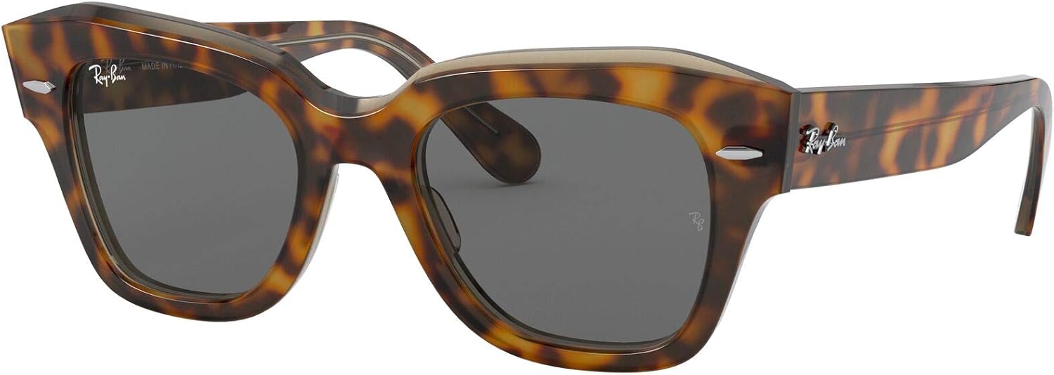 Ray-Ban Women's RB2186 State Street Sunglasses, Havana On Transparent Light/Dark Grey, 49 mm: Shoes