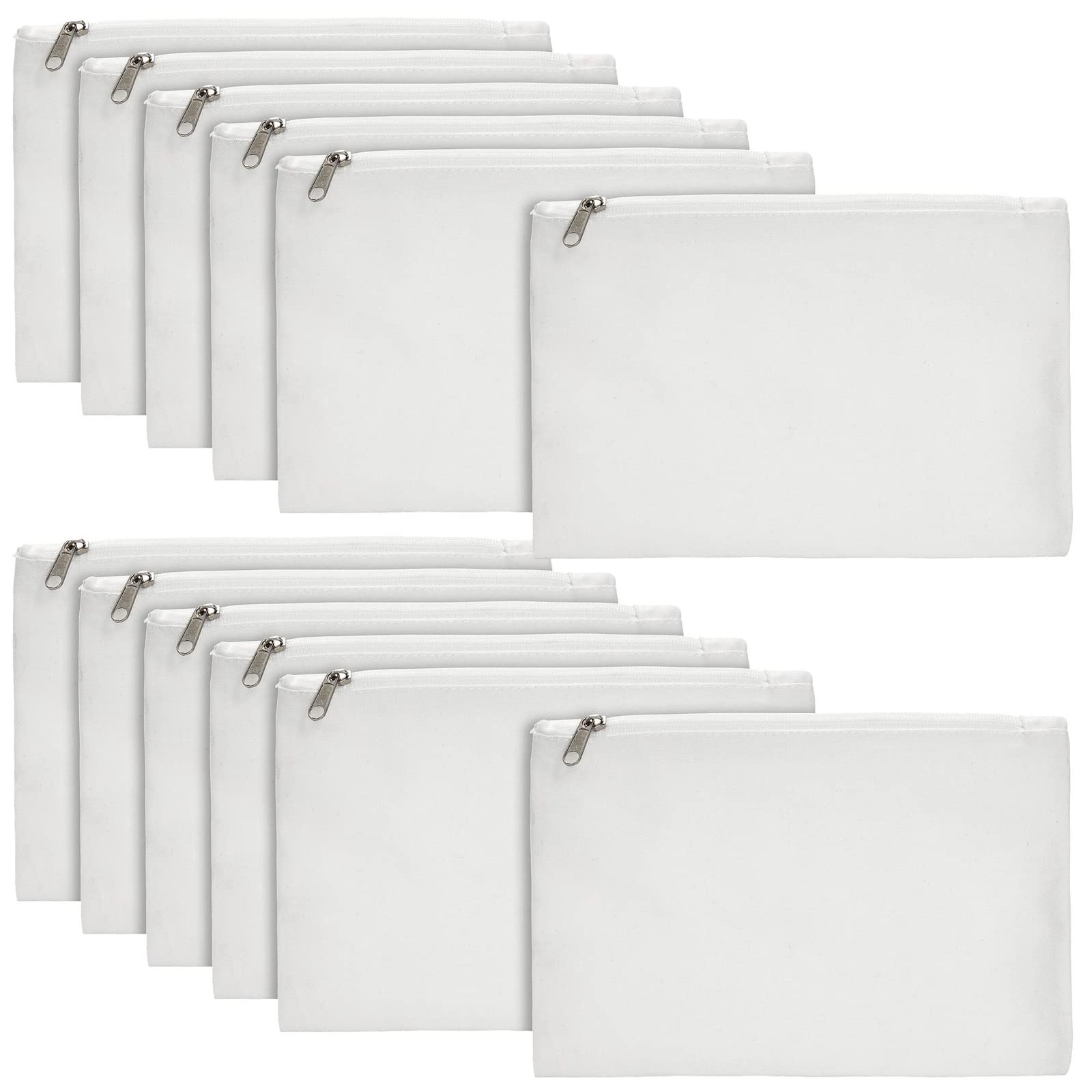 Blank Canvas Zipper Pouch, DIY Craft Bag for Cosmetics, Coins, Miniature Toiletries 12 Pack, 15 x 20 cm Off-White