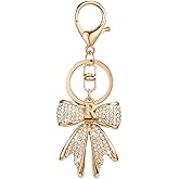 XGALBLA Sparkly Cute Initial Letter Rhinestone Bow Keychain for Women Gold Tone Bag Charms Coquette Aesthetic Purse Charms