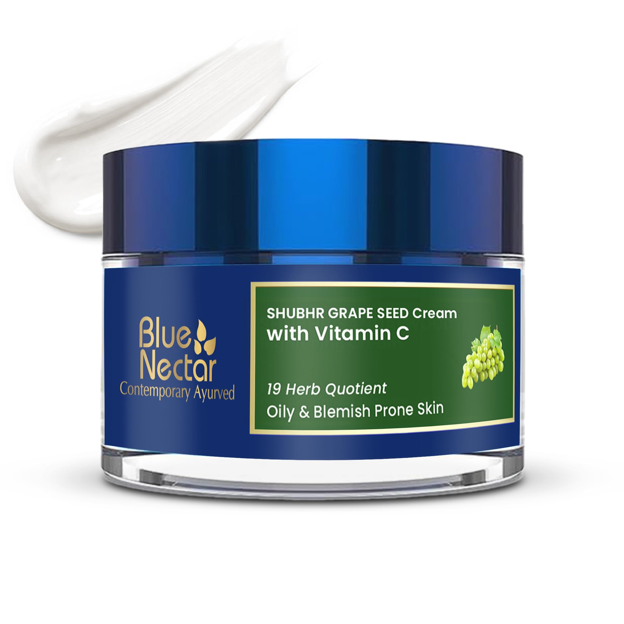 Blue Nectar Vitamin C Face Moisturizer for Oily & Acne Prone Skin with Grapeseed | Oil-Free | Lightweight Cream for Women (19 herbs, 50g)