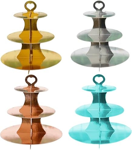 Lot De 2 Supports à Cupcakes Ronds Pliables En Carton à 3 Niveaux