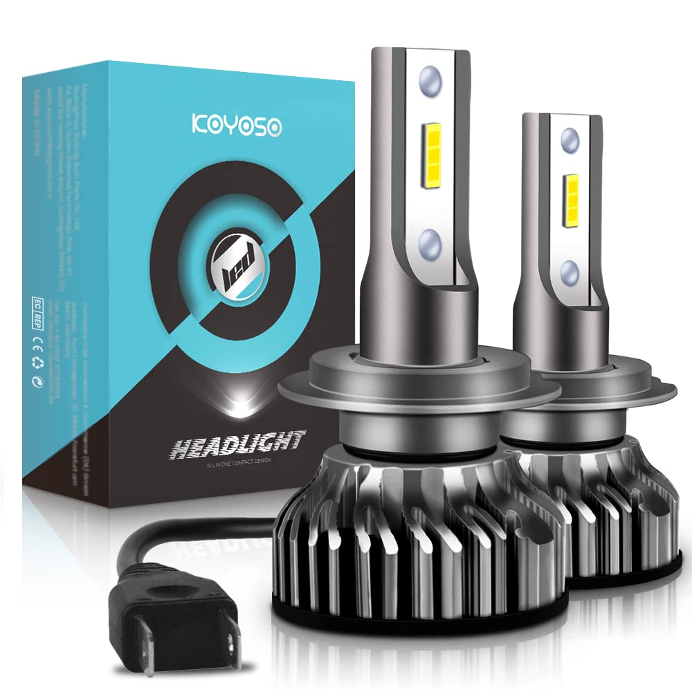 KOYOSO H7 LED Headlight Bulbs, 10000LM Head Lamps, Car Replacement Lights of Halogen and Xenon Kit, 6000K White 12V-24V, 2 Lamps