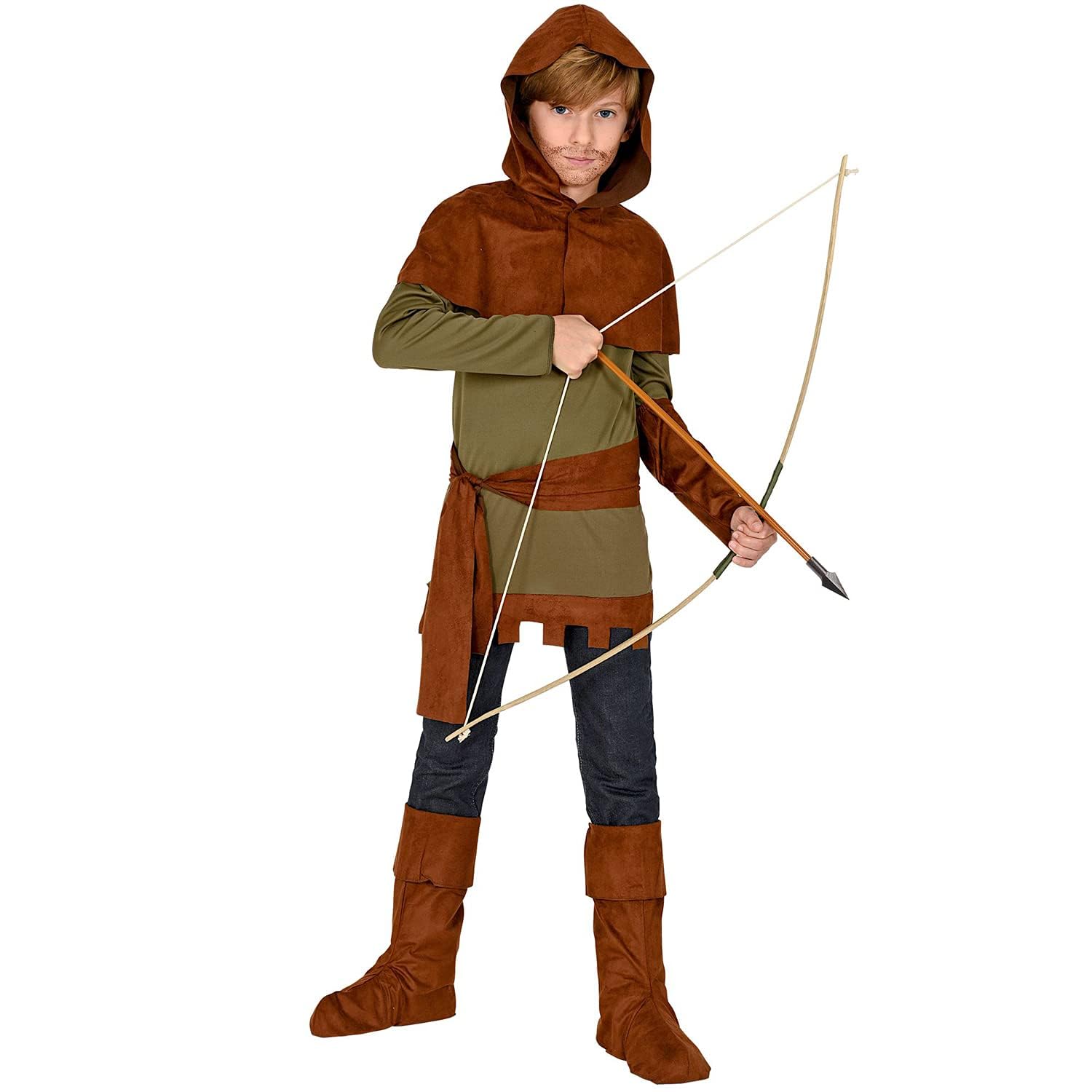 W WIDMANN MILANO Party Fashion ROBIN OF SHERWOOD (Coat, Arm Guard, Hooded Capelet, Belt, Boot Covers) - (158 cm / 11-13 Years)