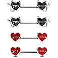 OUFER Devil Nipple Rings 4PCS 316L Letter Stainless Steel Nipplerings Barbells Nipple Piercing Jewelry for Women