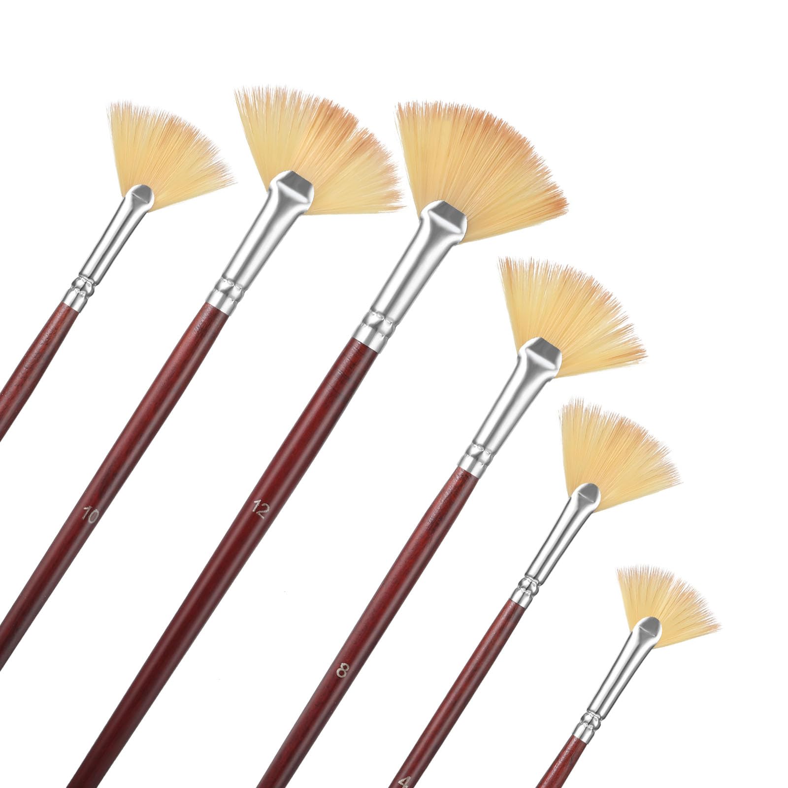 Photo 1 of Oruola 6Pcs Fan Brush for Painting - Soft Nylon Hair, Long Wood Handle for Acrylic, Watercolor, Oil, Gouche Painting (2/4/6/8/10/12) Watercolor Brush
