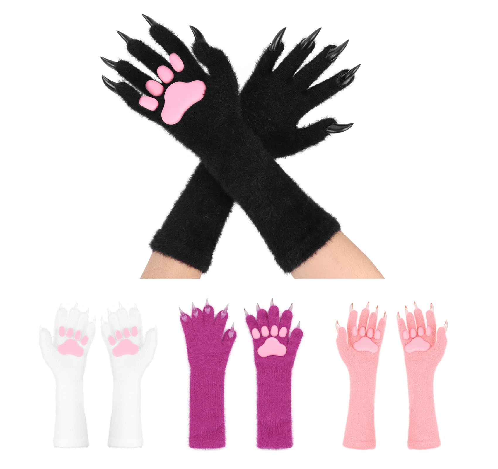 OhMill Adult Halloween Costume Cosplay Gloves Silicone Faux Furry Handwear Cat Bear Paw Claw Role Play Gloves Props