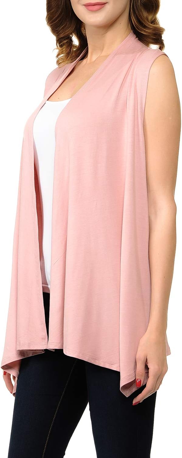 Fashion Aktiv Womens Sleeveless Open Front Waterfall Draped Cardigan Sweater Vest