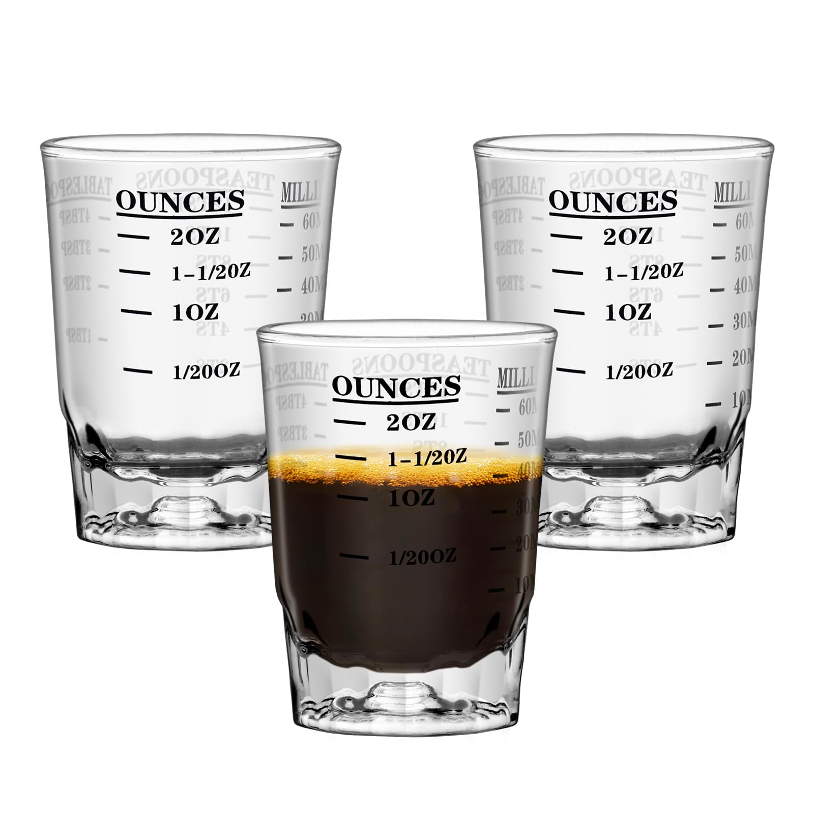 Photo 1 of 2 OZ 4 Features Shot Glasses Measuring cup Liquid Heavy Glass Wine Glass Espresso Shot -Incremental Measurement Heavy 60ML (3, Black)