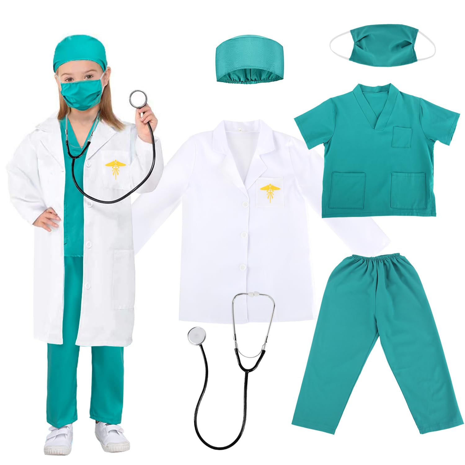 Discoball Kids Surgeon Costume,Doctor Fancy Dress Costume For Halloween Cosplay Party (3-4 Years) — image 1