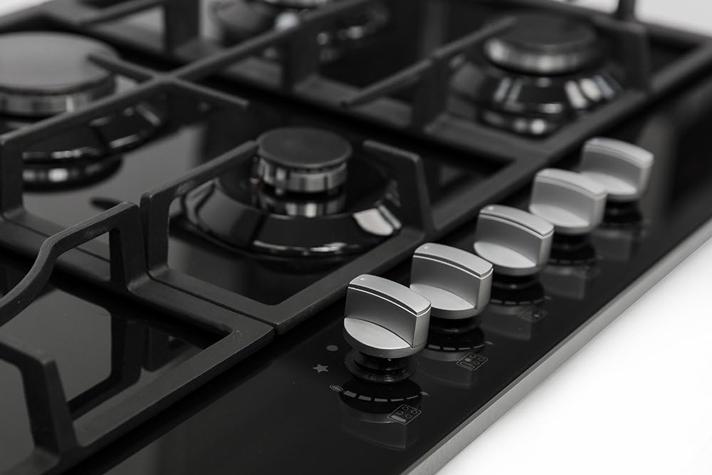 Russell Hobbs RH75GH601B Black Glass 75cm Wide, 5 Burner Gas Hob, Free