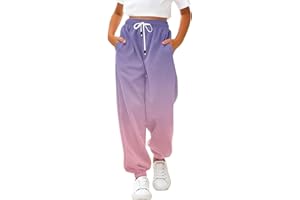 Youth Gradient Color Sweatpants Drawstring Elastic Wide Leg Joggers Pants Girls School Warm Fall Trousers with Pockets