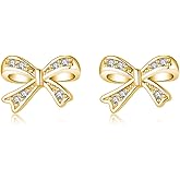 SLUYNZ Solid 925 Sterling Silver Tiny Bow Earrings Stud for Women Teens CZ Bowknot Stud Earrings