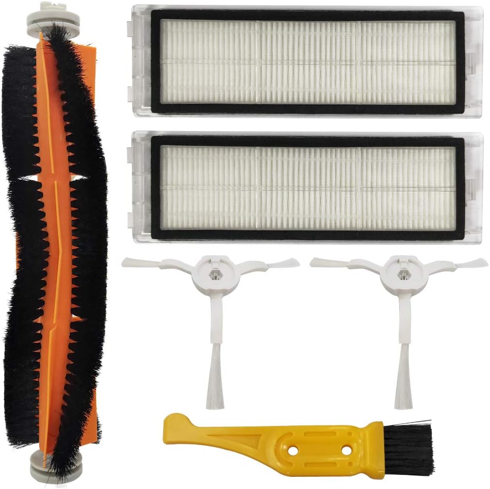 Ugardo Accessories 2 Filters & 1 Roll Main Brush & 2 Side Brushes with Screws Assembled Compatible/Replacement for Xiaomi Roborock S50 S51 S55 S5 Xiaowa Mi Mijia E25 C10 Robotic Vacuum Spare Parts